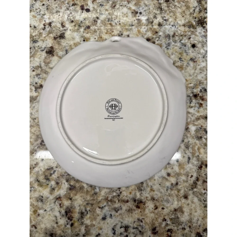 Fitz and Floyd Carrington Salad Plate Cream Taupe Embossed Leaf Ribbon Ceramic‎